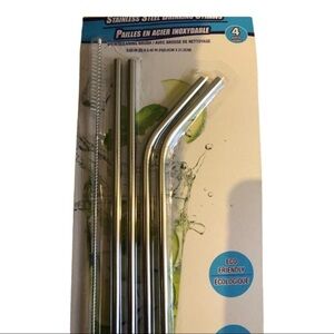 5piece stainless steel eco friendly reusable straw set‎ with cleaning brush set
